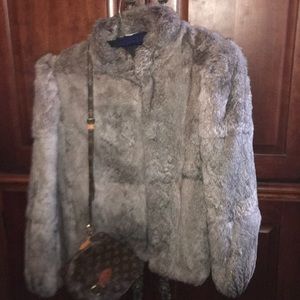 ADA Grey Dyed Russian Rabbit Stylish Fur Coat